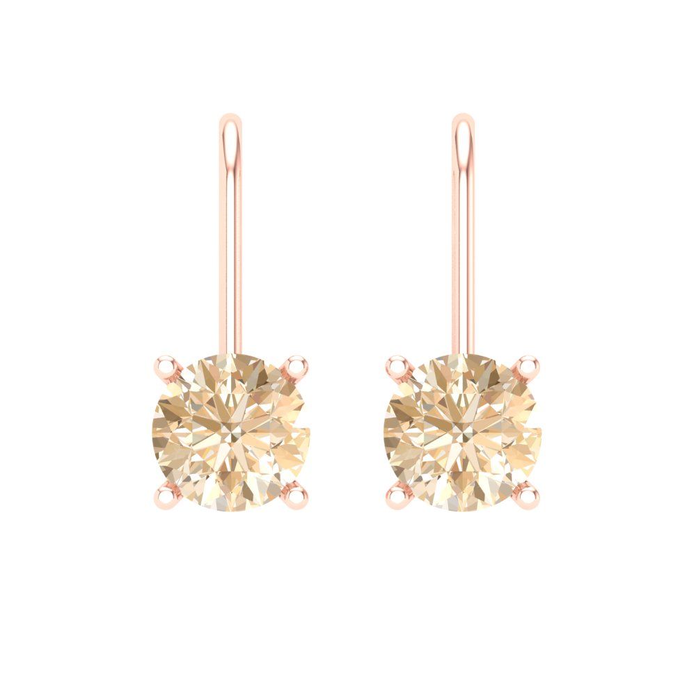 2 ctw Morganite Drop Dangle Earrings | 6.5mm Round Cut White Gold Lever Back | February Birthstone