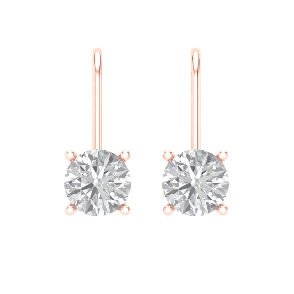 2 ctw Zirconia Diamond Drop Dangle Earrings | 6.5mm Round Cut White Gold Lever Back | April Birthstone