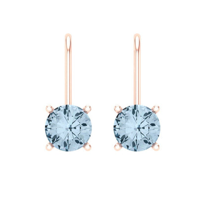 2 ctw Aquamarine Drop Dangle Earrings | 6.5mm Round Cut White Gold Lever Back | March Birthstone