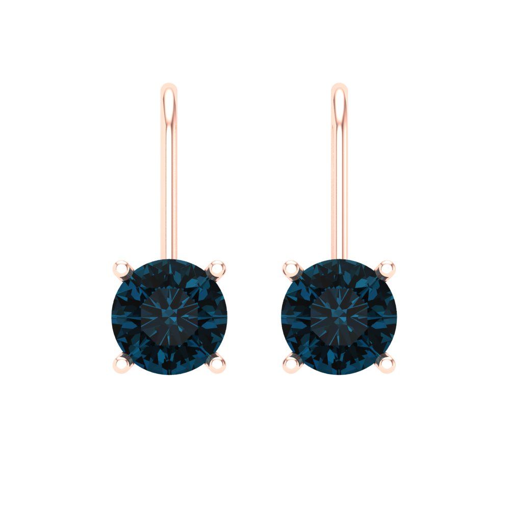 2 ctw London Blue Topaz Drop Dangle Earrings | 6.5mm Round Cut White Gold Lever Back | December Birthstone