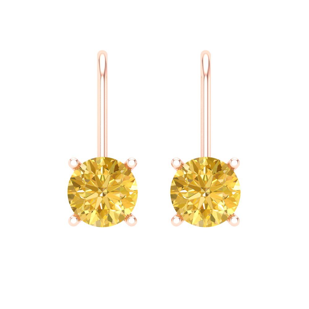 2 ctw Citrine Drop Dangle Earrings | 6.5mm Round Cut White Gold Lever Back | November Birthstone