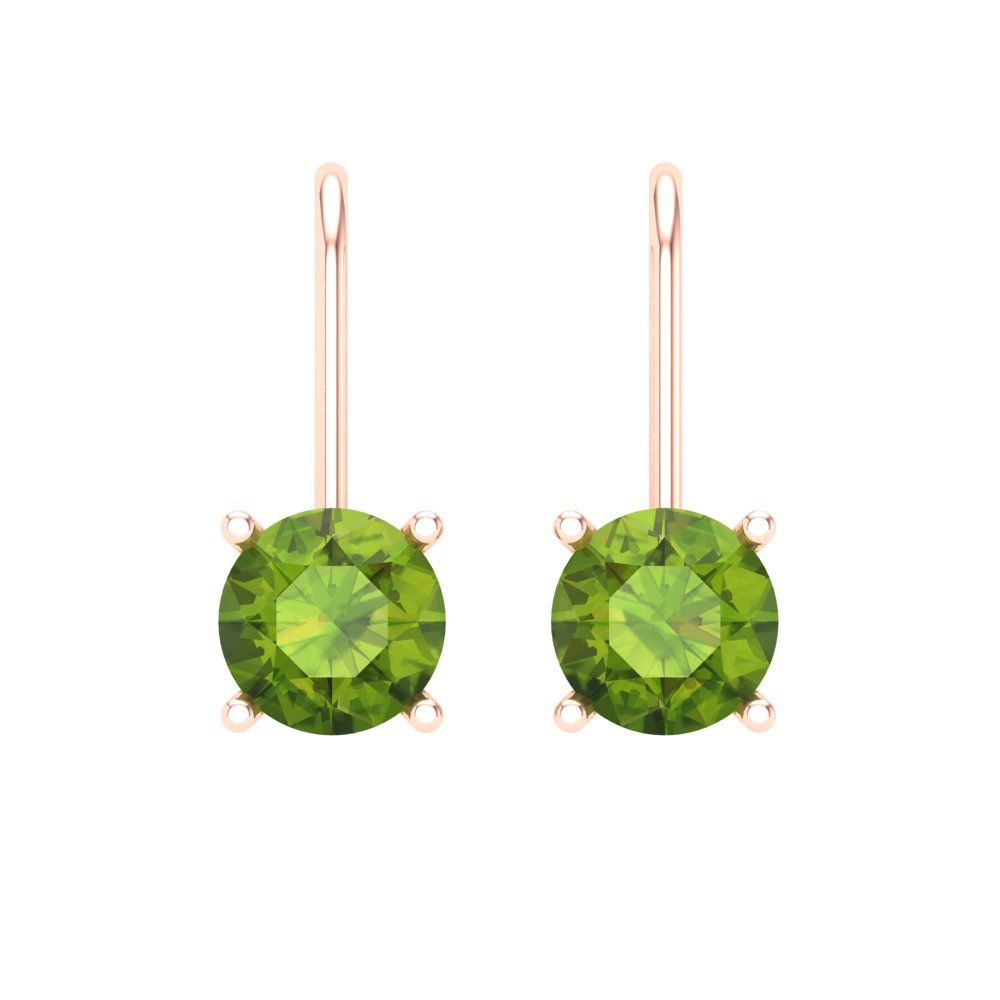 2 ctw Peridot Drop Dangle Earrings | 6.5mm Round Cut White Gold Lever Back | August Birthstone