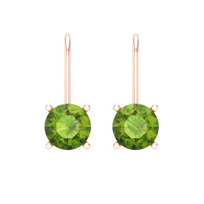 2 ctw Peridot Drop Dangle Earrings | 6.5mm Round Cut White Gold Lever Back | August Birthstone
