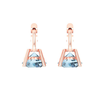 2 ctw Aquamarine Drop Dangle Earrings | 6.5mm Round Cut White Gold Lever Back | March Birthstone