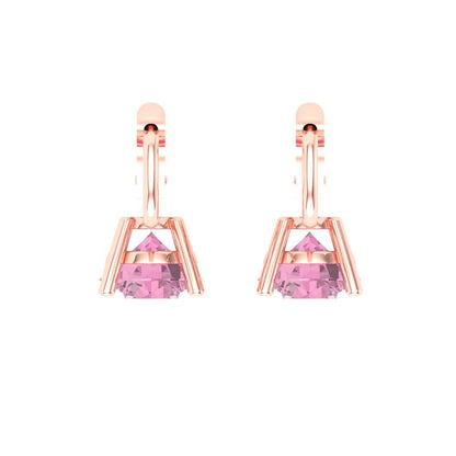 2 ctw Pink Zirconia Drop Dangle Earrings | 6.5mm Round Cut White Gold Lever Back | April Birthstone