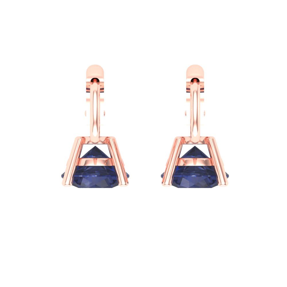 2 ctw Blue Sapphire Drop Dangle Earrings | 6.5mm Round Cut White Gold Lever Back | September Birthstone