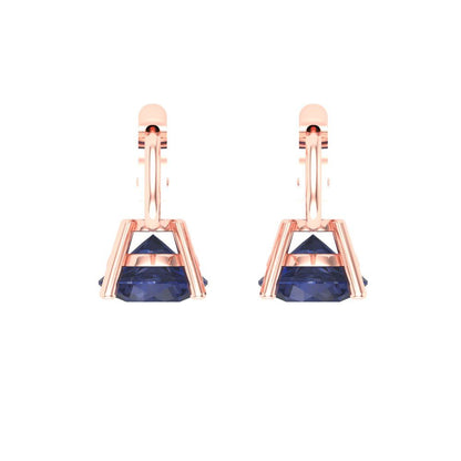 2 ctw Blue Sapphire Drop Dangle Earrings | 6.5mm Round Cut White Gold Lever Back | September Birthstone