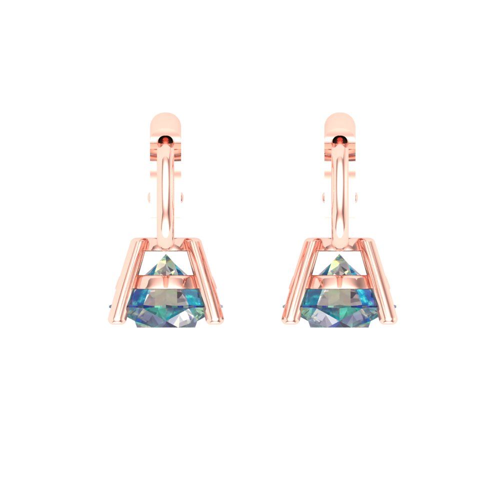 2 ctw Blue Moissanite Drop Dangle Earrings | 6.5mm Round Cut White Gold Lever Back | April Birthstone