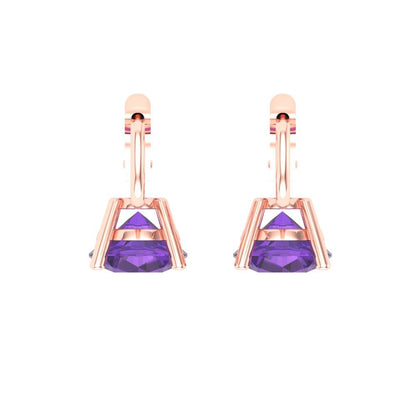 2 ctw Amethyst Drop Dangle Earrings | 6.5mm Round Cut White Gold Lever Back | February Birthstone