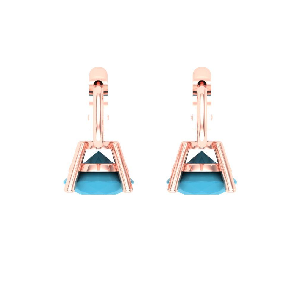2 ctw Turquoise Drop Dangle Earrings | 6.5mm Round Cut White Gold Lever Back | December Birthstone
