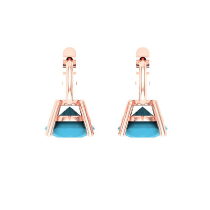 2 ctw Turquoise Drop Dangle Earrings | 6.5mm Round Cut White Gold Lever Back | December Birthstone