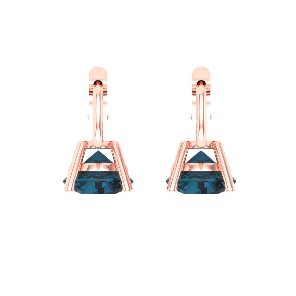 2 ctw London Blue Topaz Drop Dangle Earrings | 6.5mm Round Cut White Gold Lever Back | December Birthstone