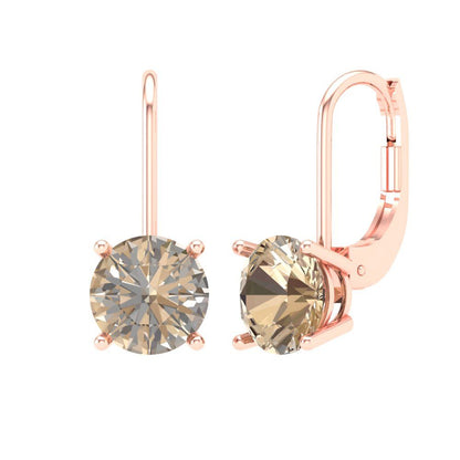 3 ctw Yellow Moissanite Drop Dangle Earrings | 7.5mm Round Cut White Gold Lever Back | April Birthstone