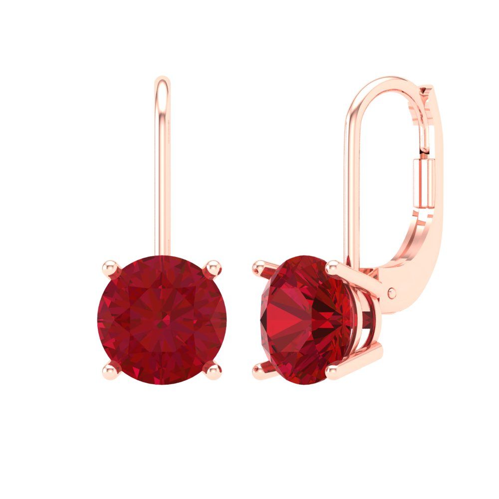 3 ctw Pink Tourmaline Drop Dangle Earrings | 7.5mm Round Cut White Gold Lever Back | April Birthstone