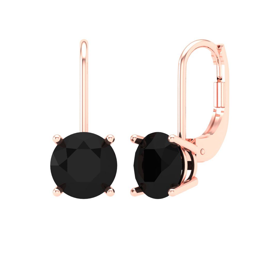 3 ctw Onyx Drop Dangle Earrings | 7.5mm Round Cut White Gold Lever Back | July Birthstone