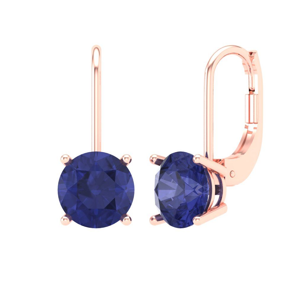 3 ctw Tanzanite Drop Dangle Earrings | 7.5mm Round Cut White Gold Lever Back | December Birthstone