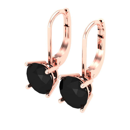 3 ctw Onyx Drop Dangle Earrings | 7.5mm Round Cut White Gold Lever Back | July Birthstone