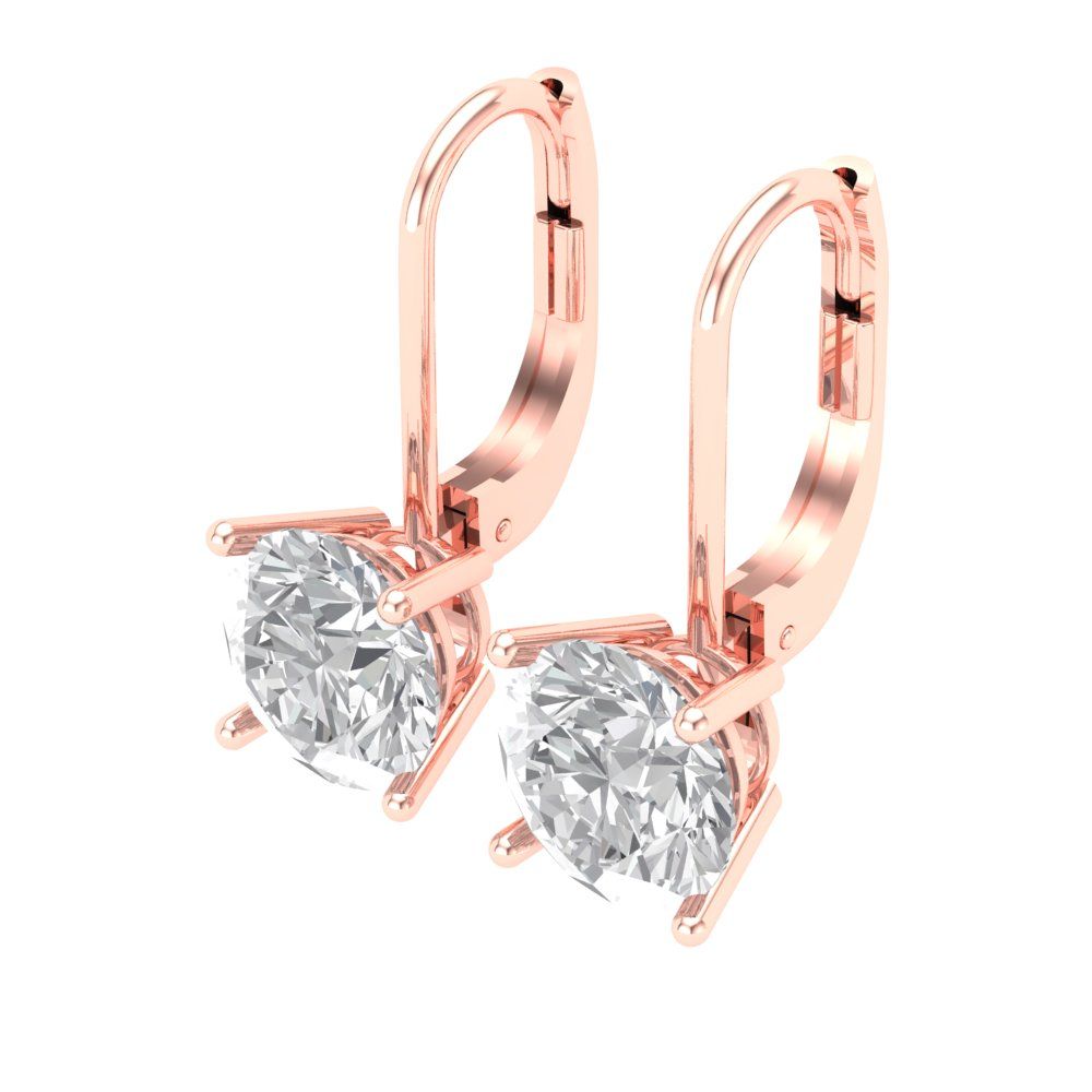 3 ctw White Sapphire Drop Dangle Earrings | 7.5mm Round Cut White Gold Lever Back | April Birthstone