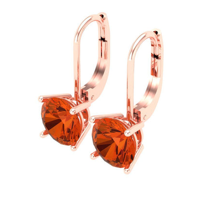 3 ctw Red Zirconia Drop Dangle Earrings | 7.5mm Round Cut White Gold Lever Back | April Birthstone
