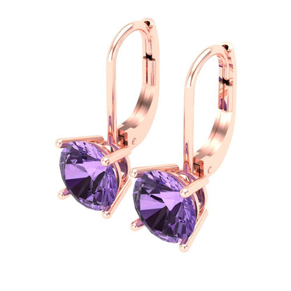 3 ctw Alexandrite Drop Dangle Earrings | 7.5mm Round Cut White Gold Lever Back | June Birthstone