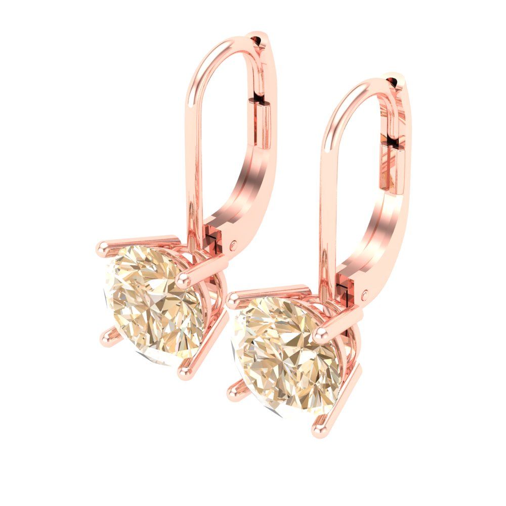 3 ctw Morganite Drop Dangle Earrings | 7.5mm Round Cut White Gold Lever Back | February Birthstone