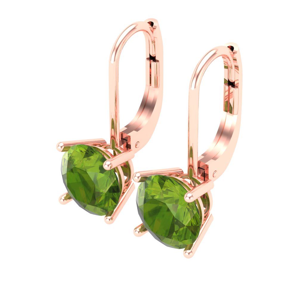 3 ctw Peridot Drop Dangle Earrings | 7.5mm Round Cut White Gold Lever Back | August Birthstone