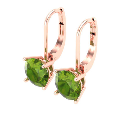 3 ctw Peridot Drop Dangle Earrings | 7.5mm Round Cut White Gold Lever Back | August Birthstone