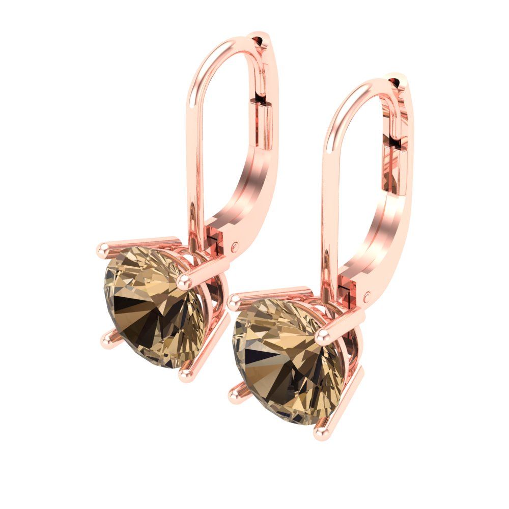 3 ctw Champagne Drop Dangle Earrings | 7.5mm Round Cut White Gold Lever Back | April Birthstone