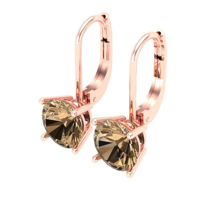 3 ctw Champagne Drop Dangle Earrings | 7.5mm Round Cut White Gold Lever Back | April Birthstone