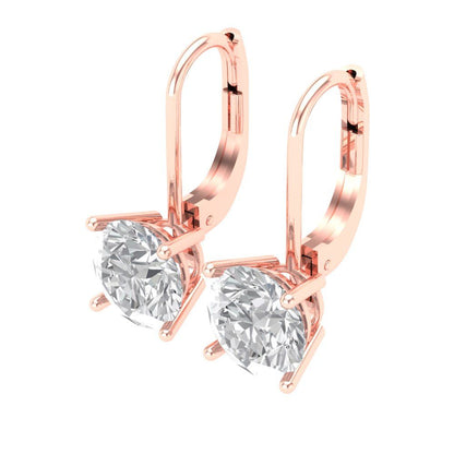 3 ctw Moissanite Drop Dangle Earrings | 7.5mm Round Cut White Gold Lever Back | April Birthstone