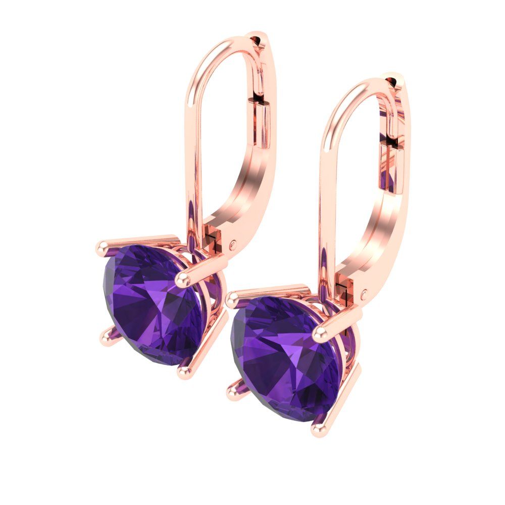 3 ctw Amethyst Drop Dangle Earrings | 7.5mm Round Cut White Gold Lever Back | February Birthstone