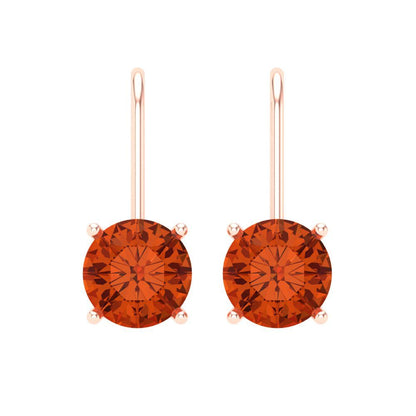 3 ctw Red Zirconia Drop Dangle Earrings | 7.5mm Round Cut White Gold Lever Back | April Birthstone