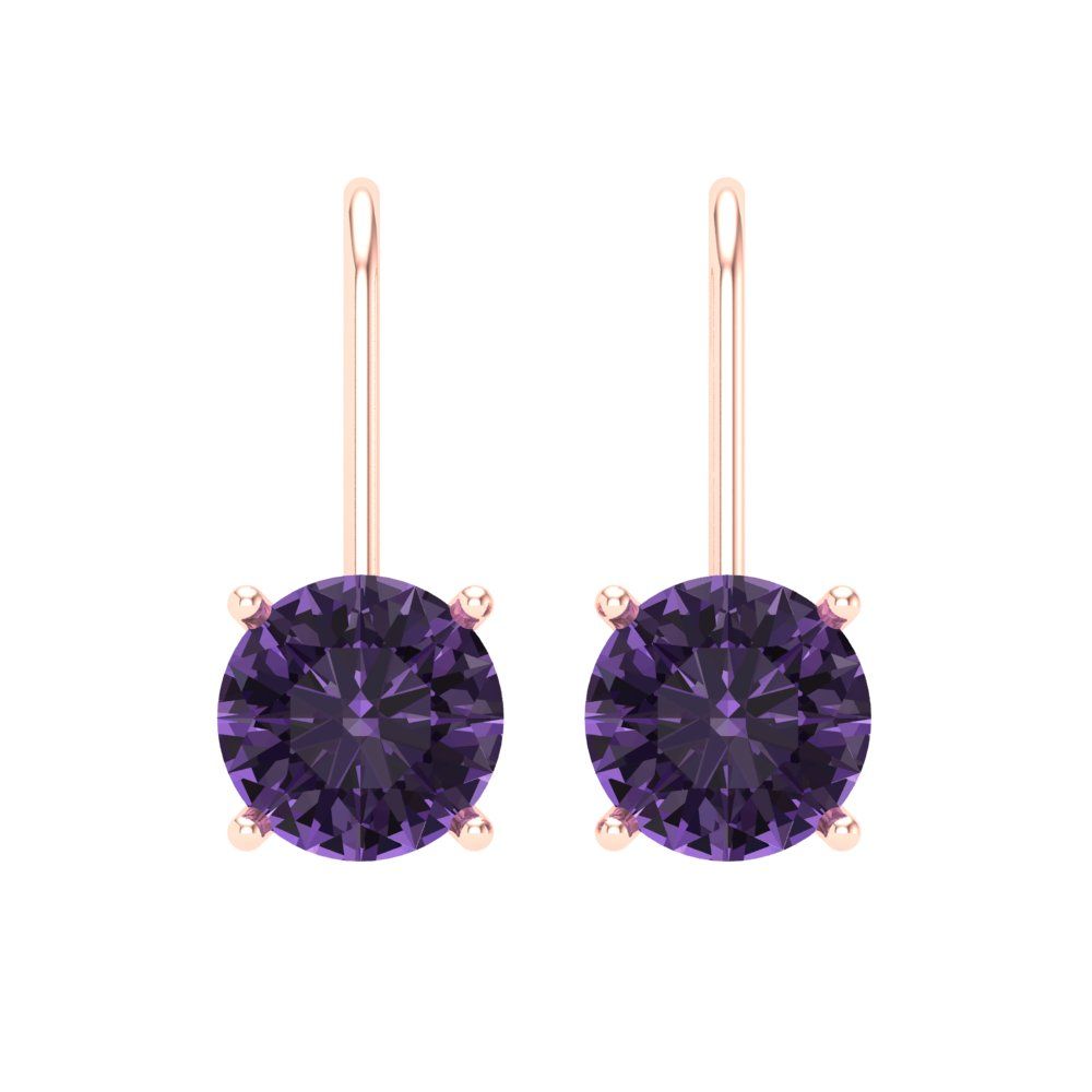 3 ctw Alexandrite Drop Dangle Earrings | 7.5mm Round Cut White Gold Lever Back | June Birthstone