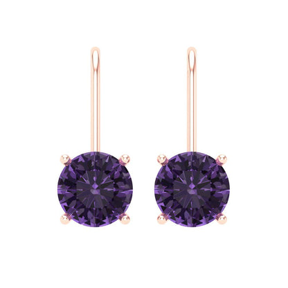 3 ctw Alexandrite Drop Dangle Earrings | 7.5mm Round Cut White Gold Lever Back | June Birthstone