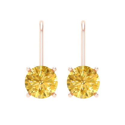 3 ctw Yellow Zirconia Drop Dangle Earrings | 7.5mm Round Cut White Gold Lever Back | April Birthstone