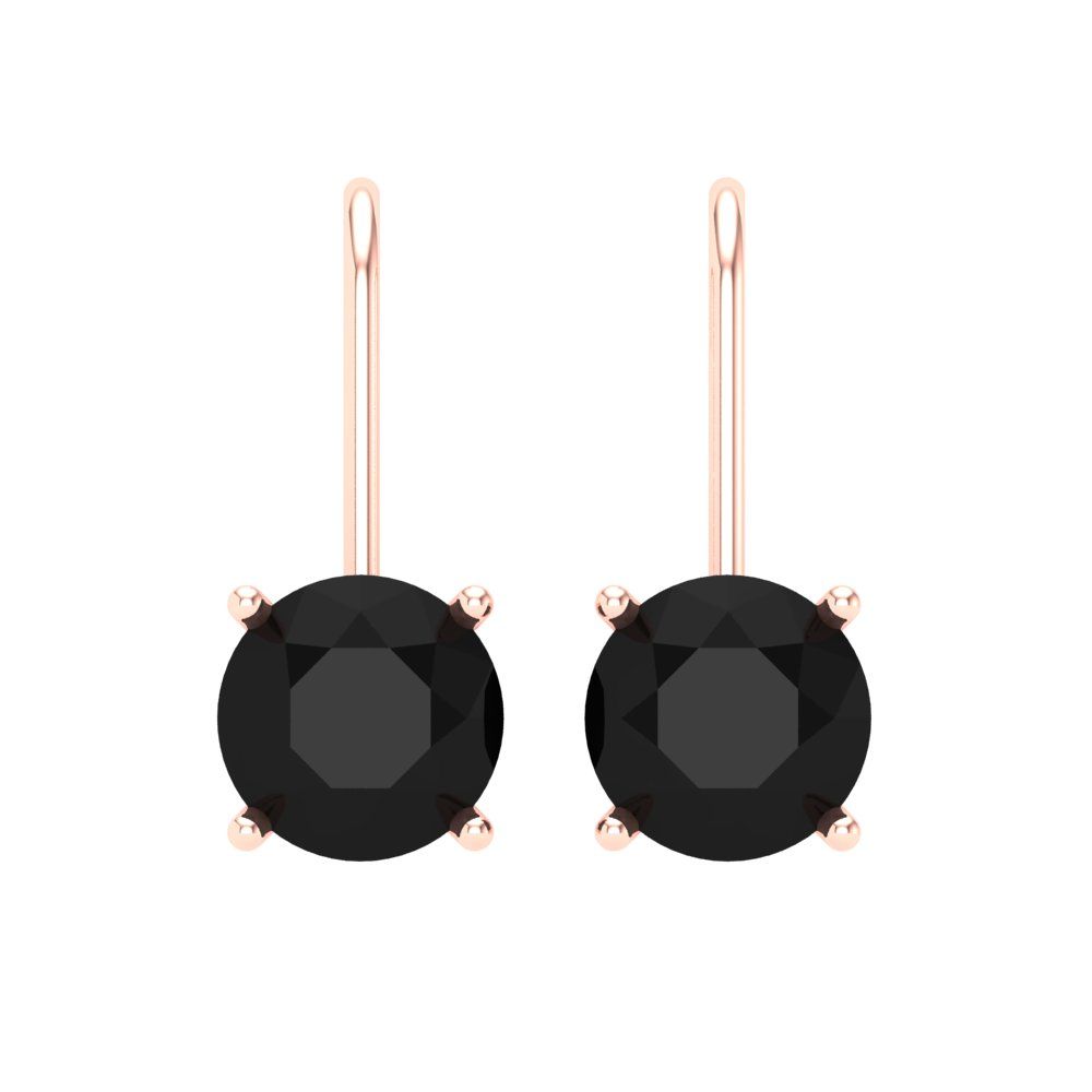 3 ctw Onyx Drop Dangle Earrings | 7.5mm Round Cut White Gold Lever Back | July Birthstone