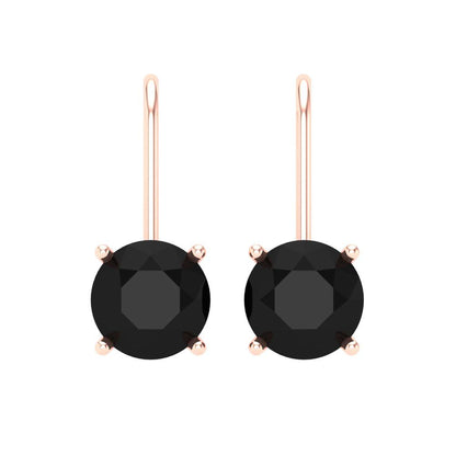 3 ctw Onyx Drop Dangle Earrings | 7.5mm Round Cut White Gold Lever Back | July Birthstone