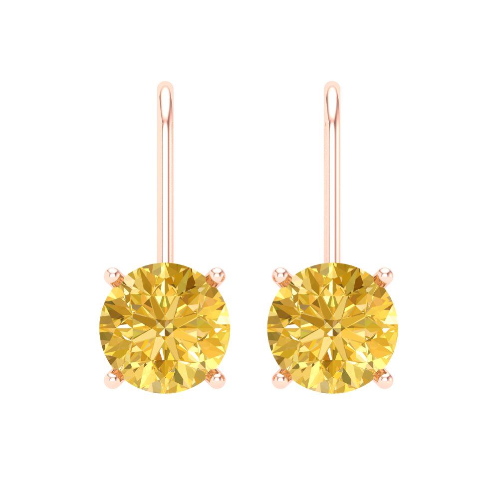 3 ctw Citrine Drop Dangle Earrings | 7.5mm Round Cut White Gold Lever Back | November Birthstone