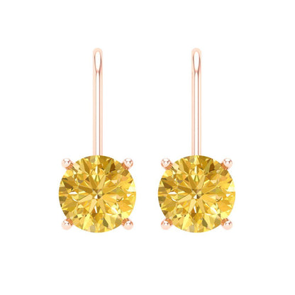 3 ctw Citrine Drop Dangle Earrings | 7.5mm Round Cut White Gold Lever Back | November Birthstone