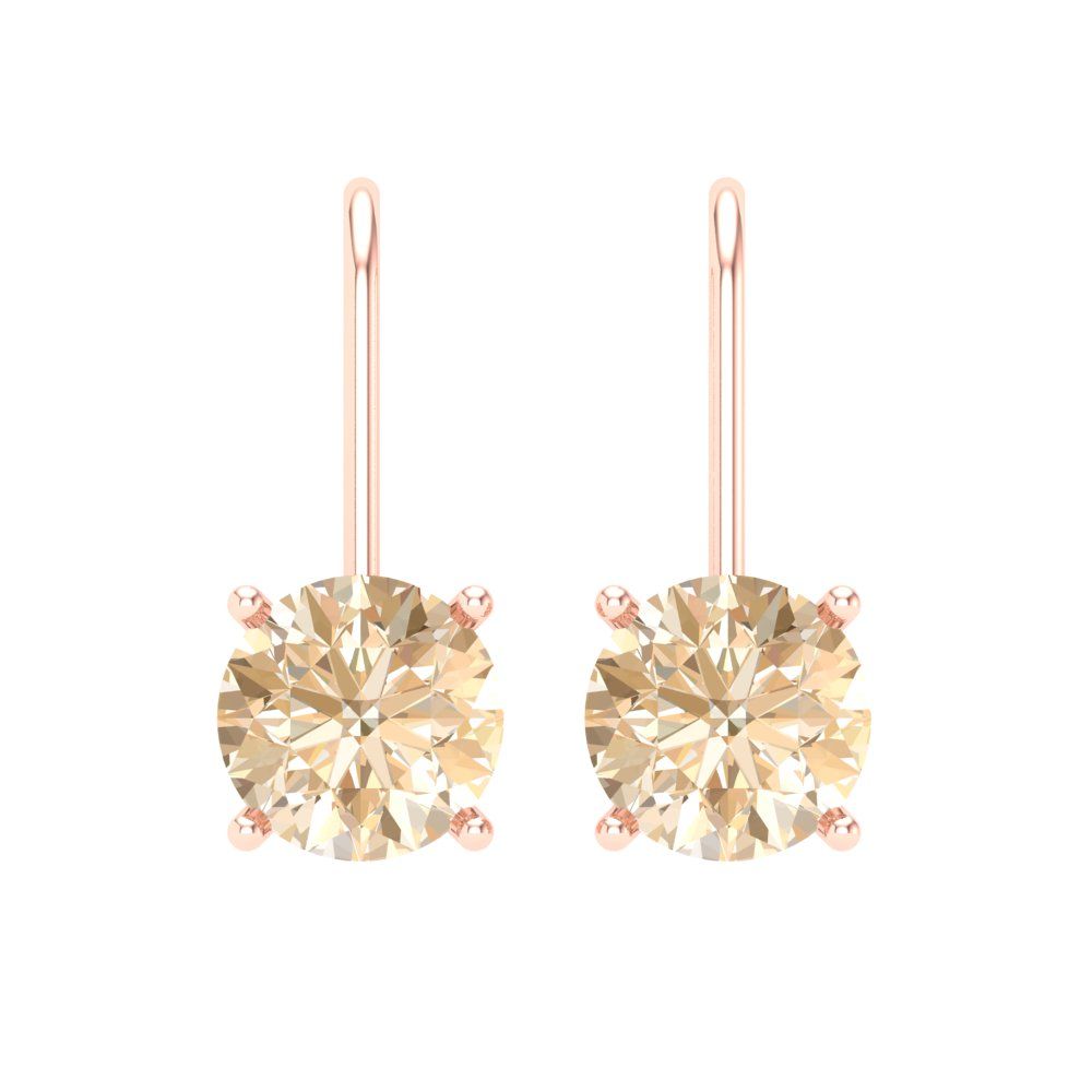 3 ctw Morganite Drop Dangle Earrings | 7.5mm Round Cut White Gold Lever Back | February Birthstone