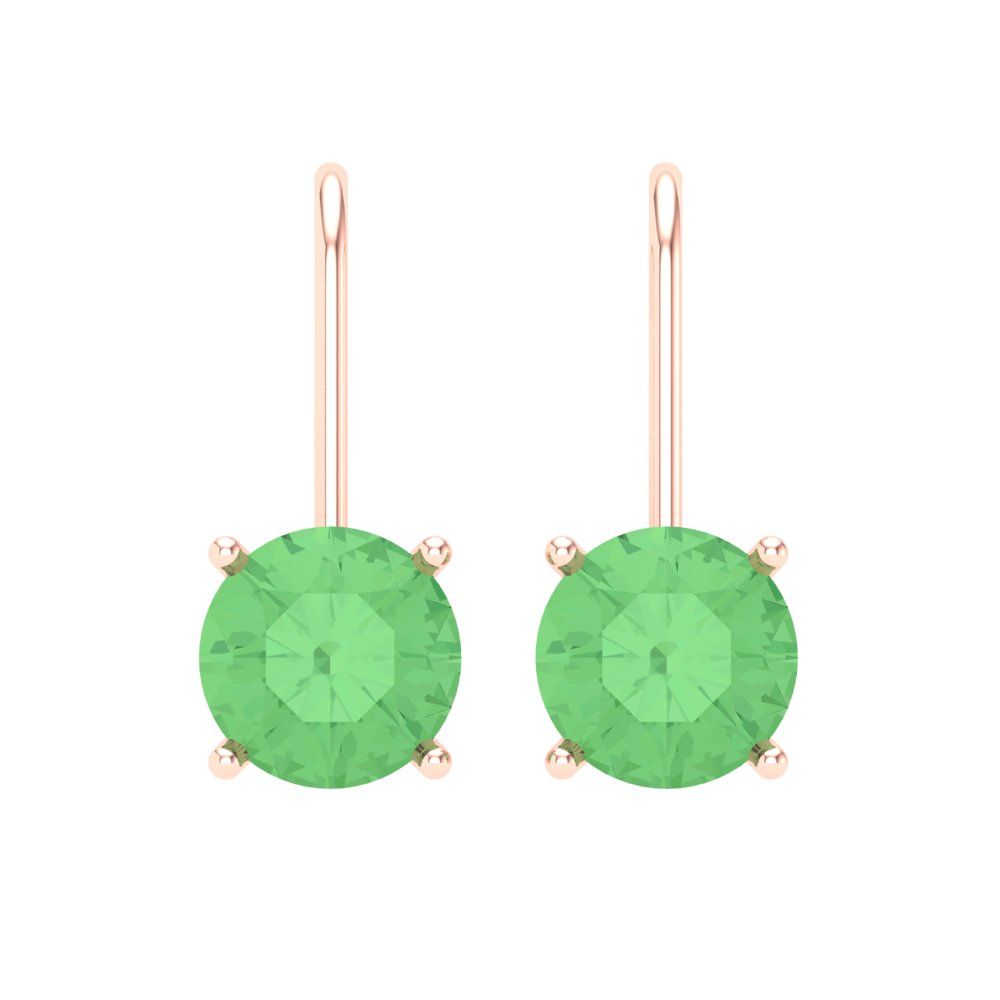 3 ctw Green Zirconia Drop Dangle Earrings | 7.5mm Round Cut White Gold Lever Back | April Birthstone
