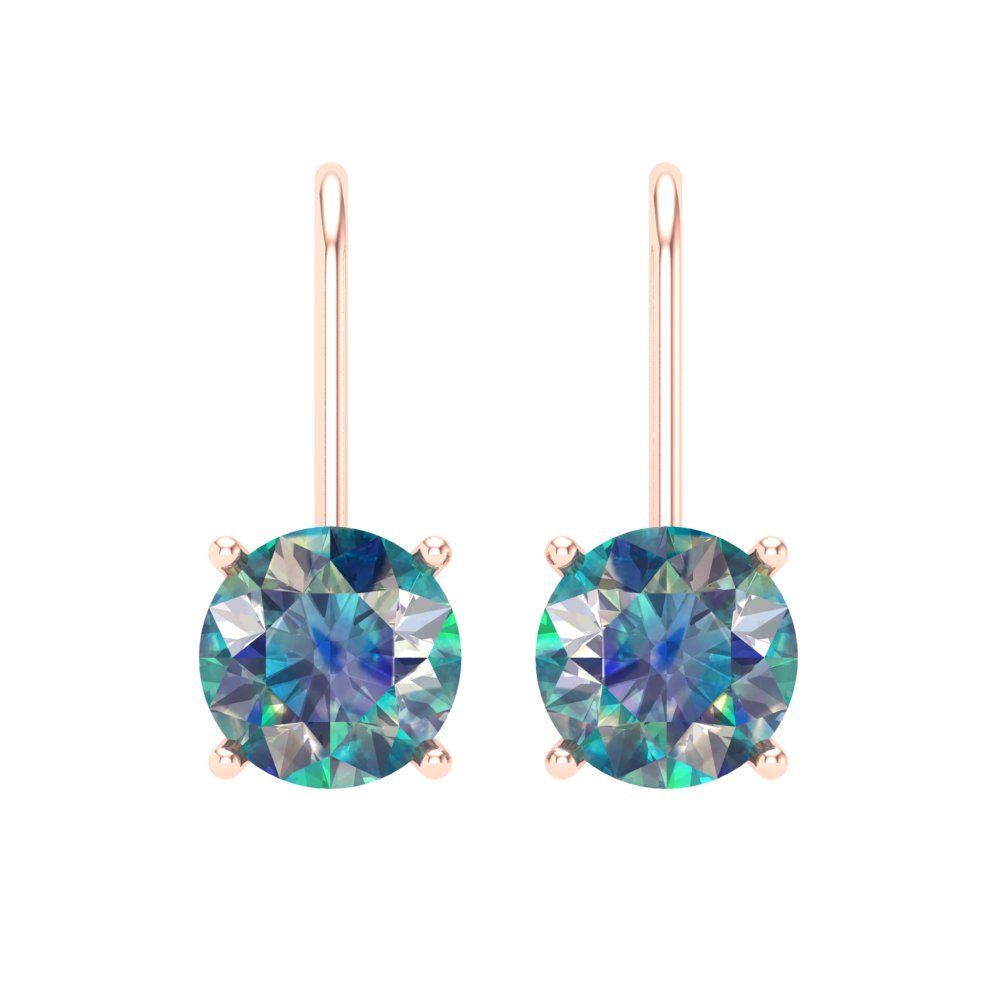 3 ctw Blue Moissanite Drop Dangle Earrings | 7.5mm Round Cut White Gold Lever Back | April Birthstone