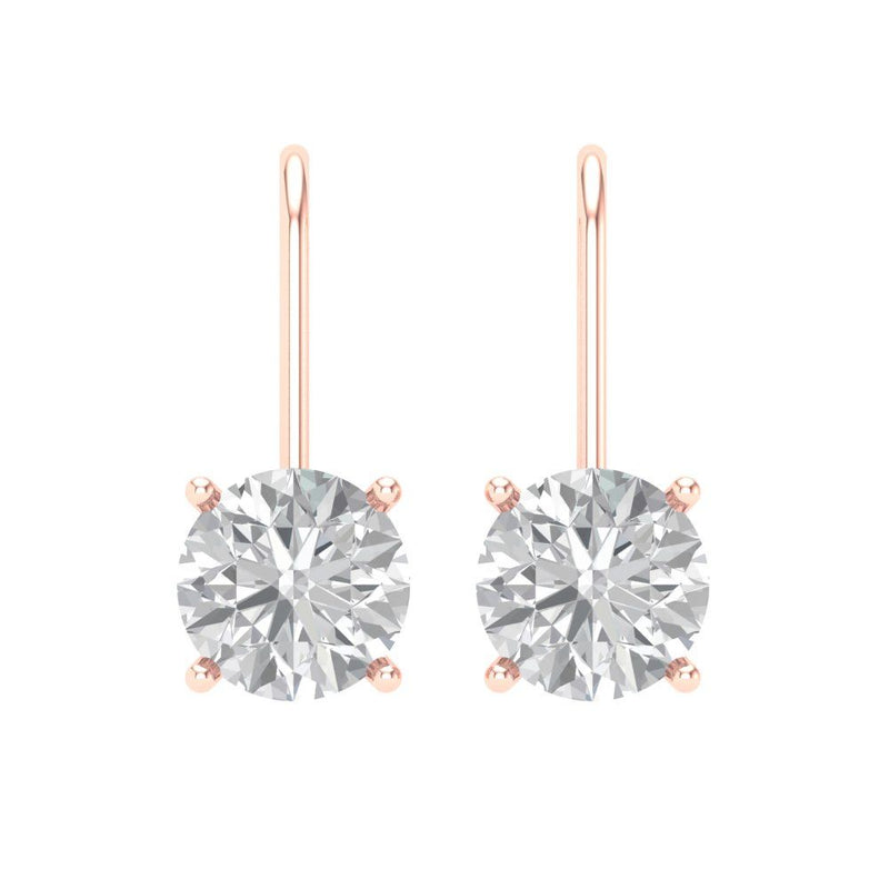 3 ct Brilliant Round Cut Drop Dangle Natural Diamond Stone Clarity SI1-2 Color G-H Rose Gold Earrings Lever Back