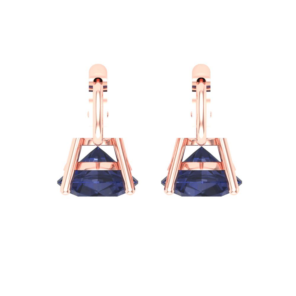 3 ctw Blue Sapphire Drop Dangle Earrings | 7.5mm Round Cut White Gold Lever Back | September Birthstone