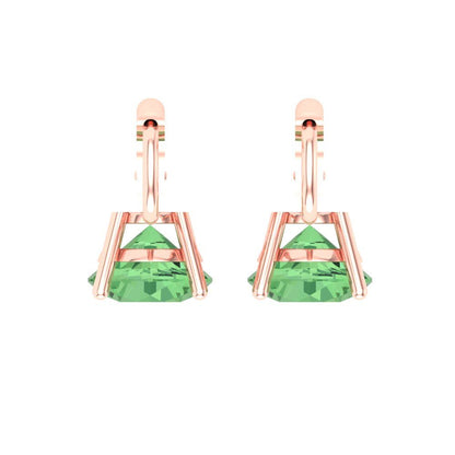 3 ctw Green Zirconia Drop Dangle Earrings | 7.5mm Round Cut White Gold Lever Back | April Birthstone