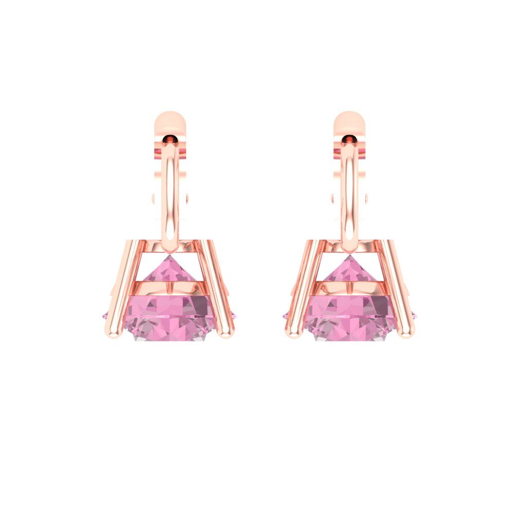 3 ctw Pink Zirconia Drop Dangle Earrings | 7.5mm Round Cut White Gold Lever Back | April Birthstone