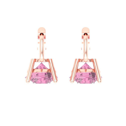 3 ctw Pink Zirconia Drop Dangle Earrings | 7.5mm Round Cut White Gold Lever Back | April Birthstone