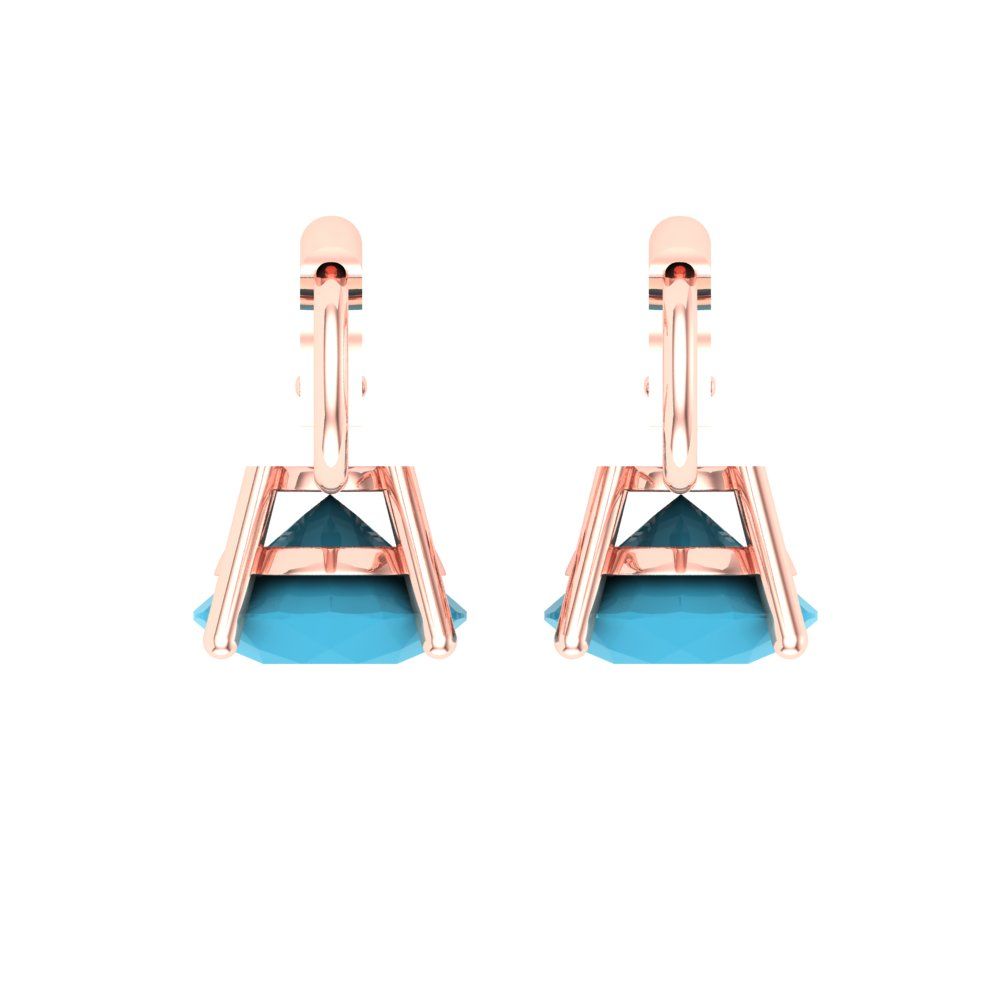 3 ctw Turquoise Drop Dangle Earrings | 7.5mm Round Cut White Gold Lever Back | December Birthstone