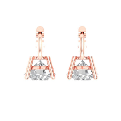 3 ctw Moissanite Drop Dangle Earrings | 7.5mm Round Cut White Gold Lever Back | April Birthstone