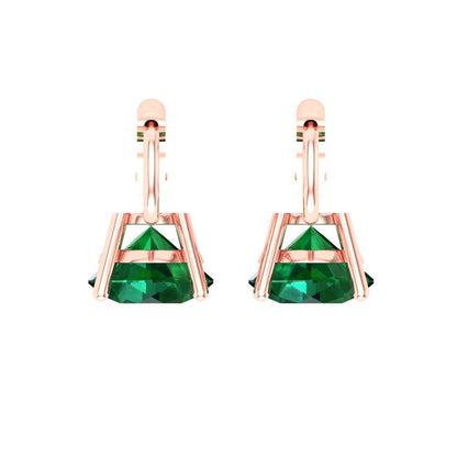 3 ctw Emerald Drop Dangle Earrings | 7.5mm Round Cut White Gold Lever Back | May Birthstone